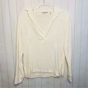 Helmut Lang Cream Vneck Long Sleeve Blouse Business Casual Professional Office